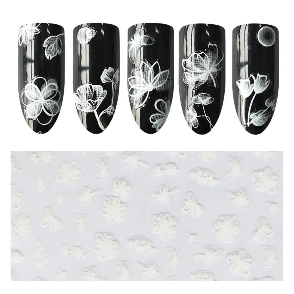 

3D Nail Stickers White Lotus Nail Designs Stickers Transparent Flower Nail Accessories For Nail Art Decorations ZJT4016