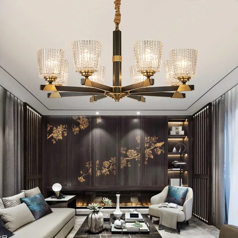 

LED luxury Copper chandelier lighting living room pendant lamps American dining room fixtures bedroom hanging lights