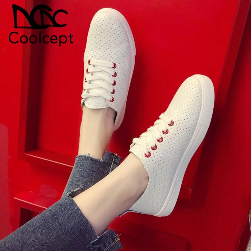 

Coolcept 2019 New Style Women Sneakers Fashion Flats Vulcanized Shoes Women Casual Daily Street Vacation Footwear Size 35-40