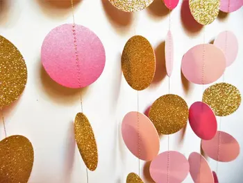 

Gold, Hot pink and light pink Decor, Paper Dot Garland, Wedding Reception Decor, Bridal Shower Decoration