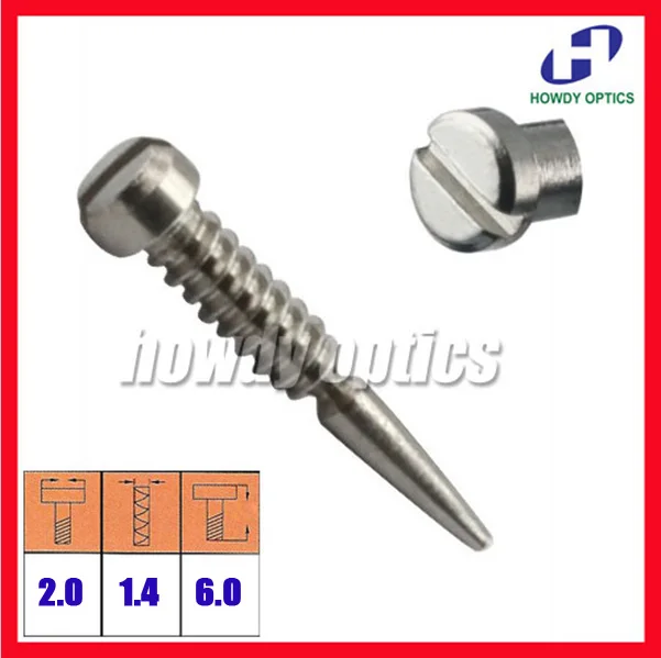 

500pcs size 2.0x1.4x6.0mm Eyewear Optical pointed end Eyeglasses Glasses Screw accessories Free Shipping Self aligning screws