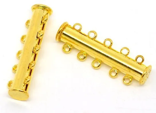 

Free Shipping!50pcs Gold Plated 5-Strands Magnetic Slide Clasps 30x10mm
