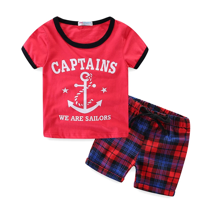 Mudkingdom Children Sets for Boys Sport Suit Summer Plaid Shorts Print T-shirt  Short Sleeve Cotton Causal Fashion Kids Clothes  (23)