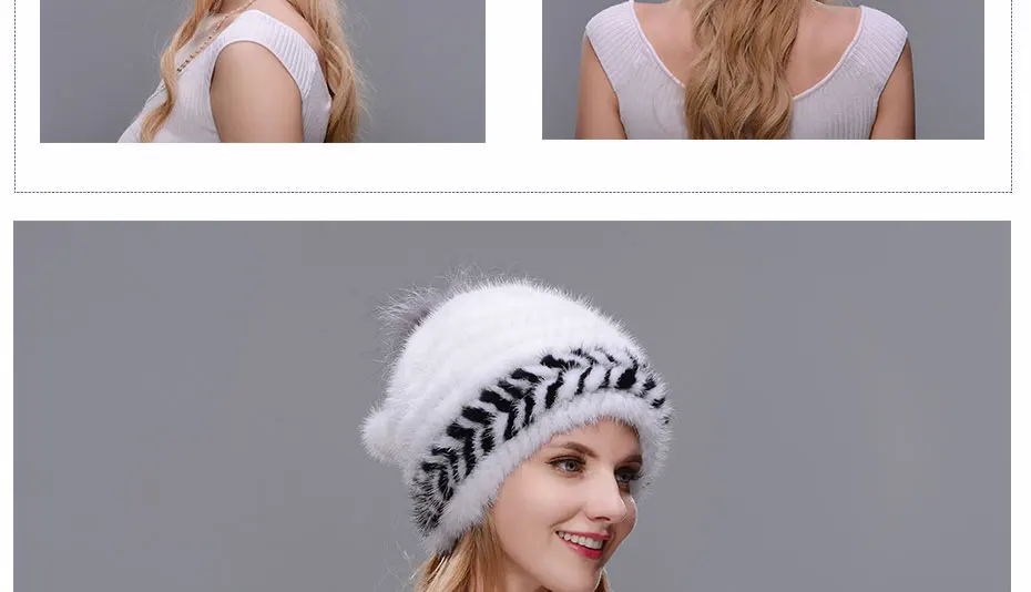 Зима ухо теплую шапку для Для женщин спираль-ткань Вязание Кепки натуральным норковая шапка, верхнее отверстие с лисой Мех около двух-цвет соответствует