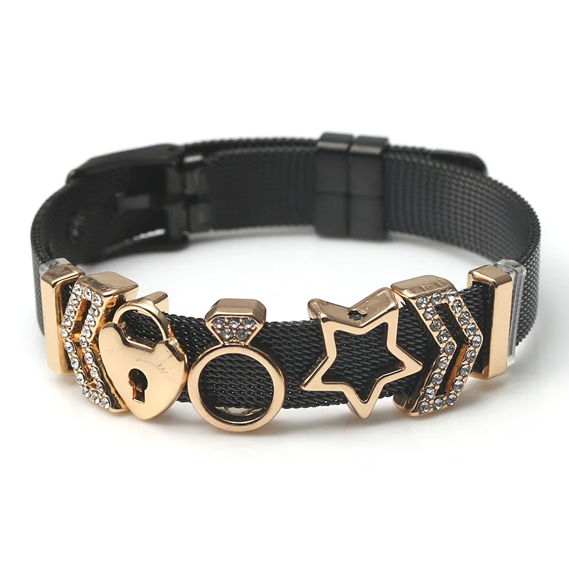 

CHIELOYS Fashion Woman Men Stainless Steel Brand Bracelet Mesh Bracelet Set Crystal Star Charm Bracelet Bangle for Female Gift