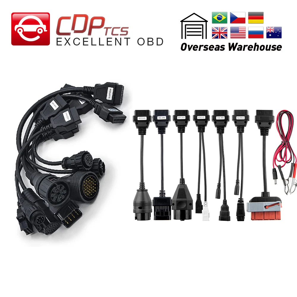 

CDP TCS car and truck cables full set 8pcs obdII OBD2 cable truck car leads for multidiag pro mvd scanner OBD 2 dignostic tool