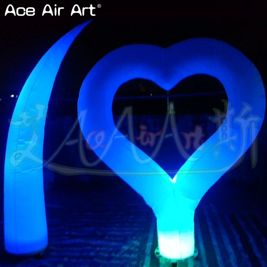 

Inflatable led heart decoration,colorful RGB wedding decor with base fan on sale