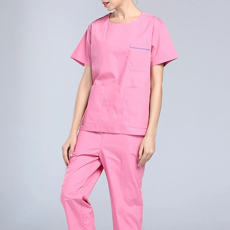 Pink Women Nurse Uniform Surgical Set Medical Clothing Summer Nursing