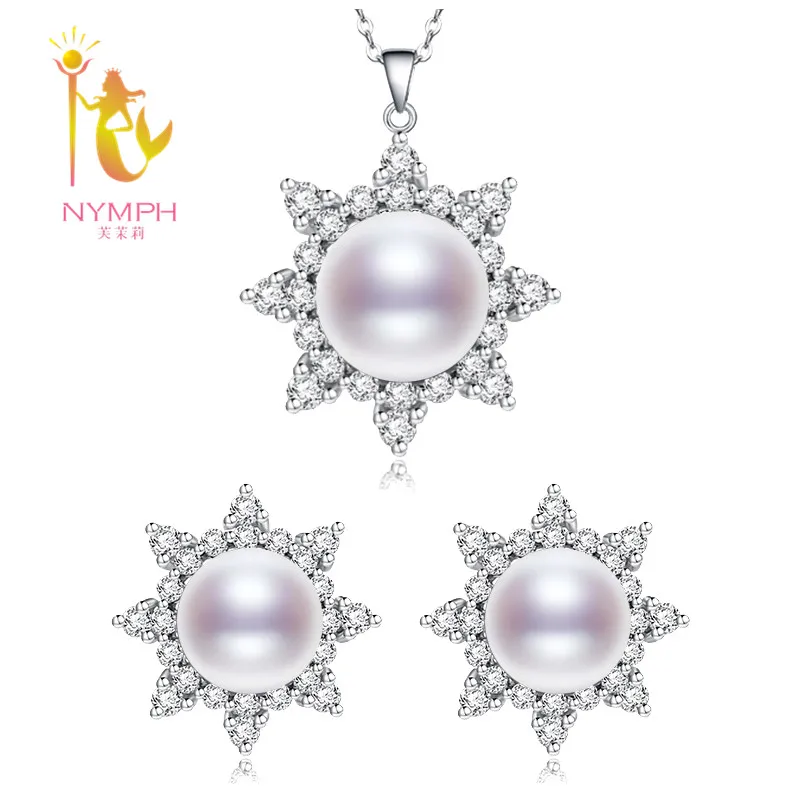 

[NYMPH] Wedding Pearl Jewelry Set Real Natural Fresh Water Pearl Necklace Earrings Fine For Party Anniversary Sunlight[T2311]
