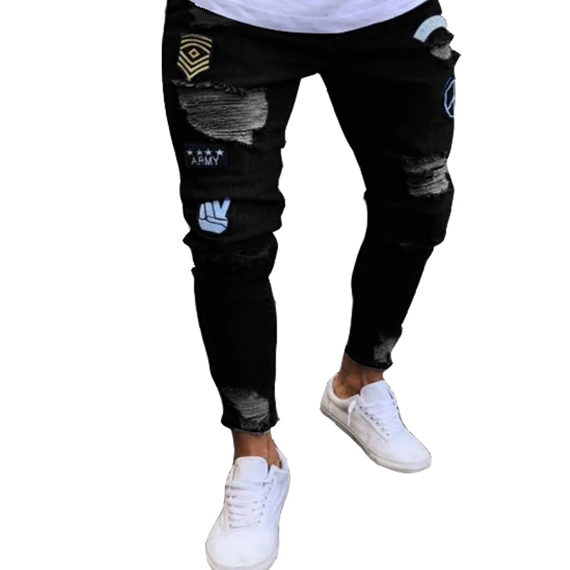 

QoolXCWear 2018 men's hole embroidered jeans biker Slim men's pants men jeans