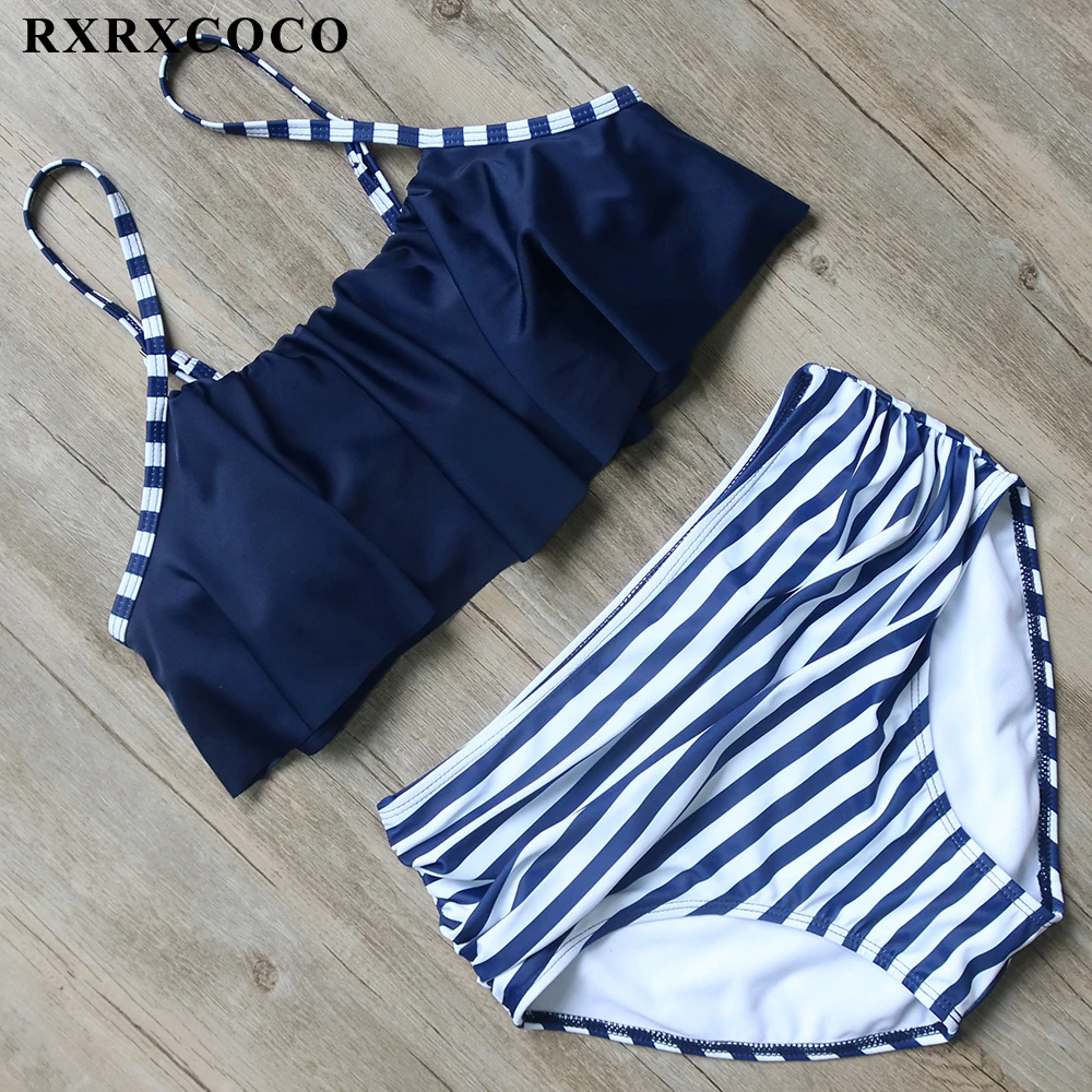 RXRXCOCO Bikini 2017 High Waist Swimwear Women Hot Sexy Ruffle Vintage Bikinis Swimsuit Set Bandage Striped Bathing Suits RXRXCOCO Bikini 2017 High Waist Swimwear Women Hot Sexy Ruffle Vintage Bikinis Swimsuit Set Bandage Striped Bathing Suits