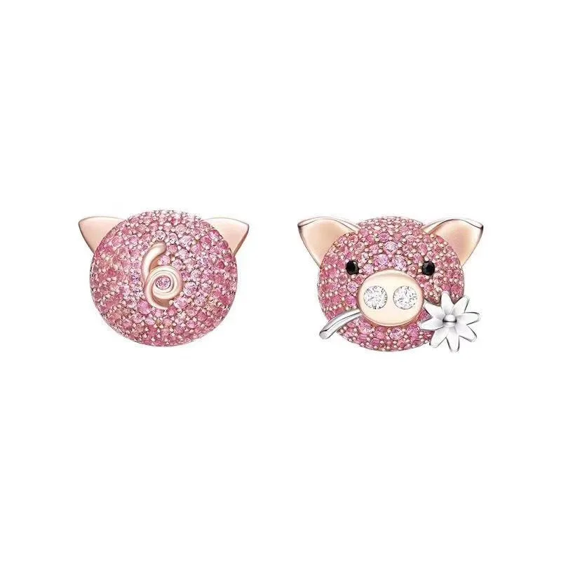 SLJELY, фирменный дизайн, 925 пробы, серебро, розовое золото, розовый цвет, поросенок, серьги-гвоздики, циркон, CZ, модные милые ювелирные изделия для женщин, девушек