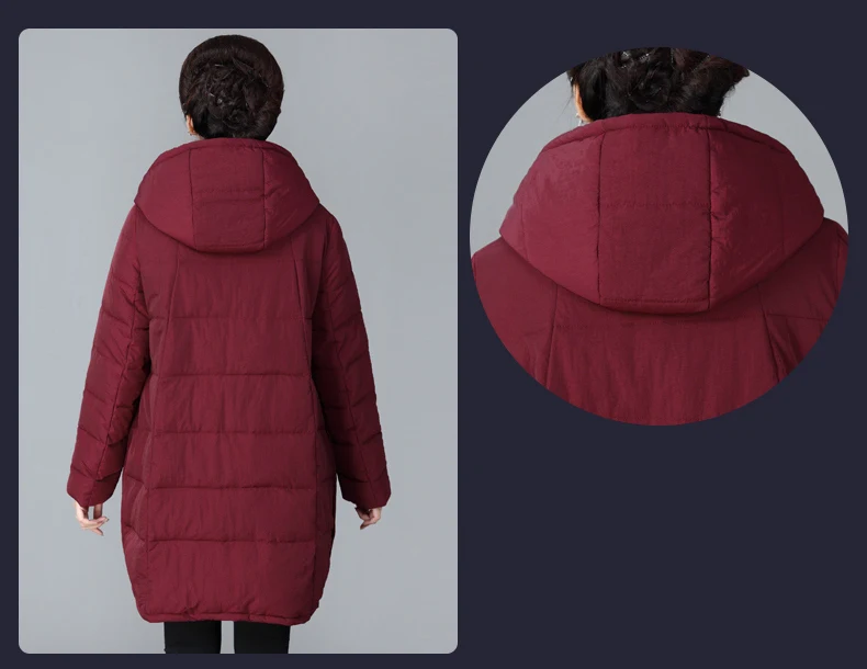 Среднего возраста зимняя куртка пальто толстый теплый с капюшоном Длинные парки Для женщин куртка зимнее пальто Oversize верхняя одежда с