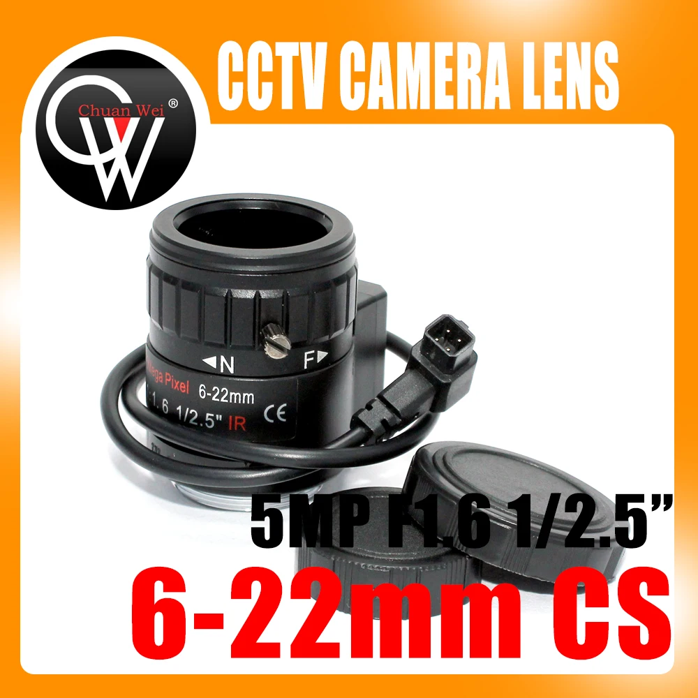 

5PCS 5MP 1/2.5" 6-22mm F1.6 IR Manual Varifocal DC Auto Iris CCTV Lens CS Mount for All Megapixel HD Analog IP Camera