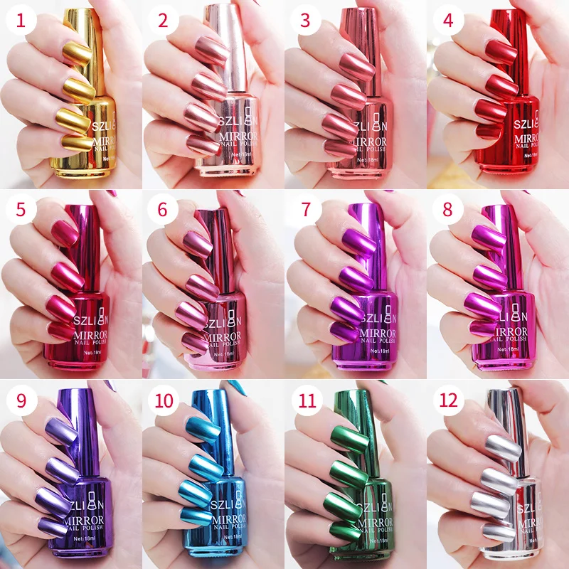 12 Цветов зеркальный лак для ногтей поверхности металла яркий для ногтей Цвет маникюр, полировка ногтей лак для ногтей комплект TSLM1
