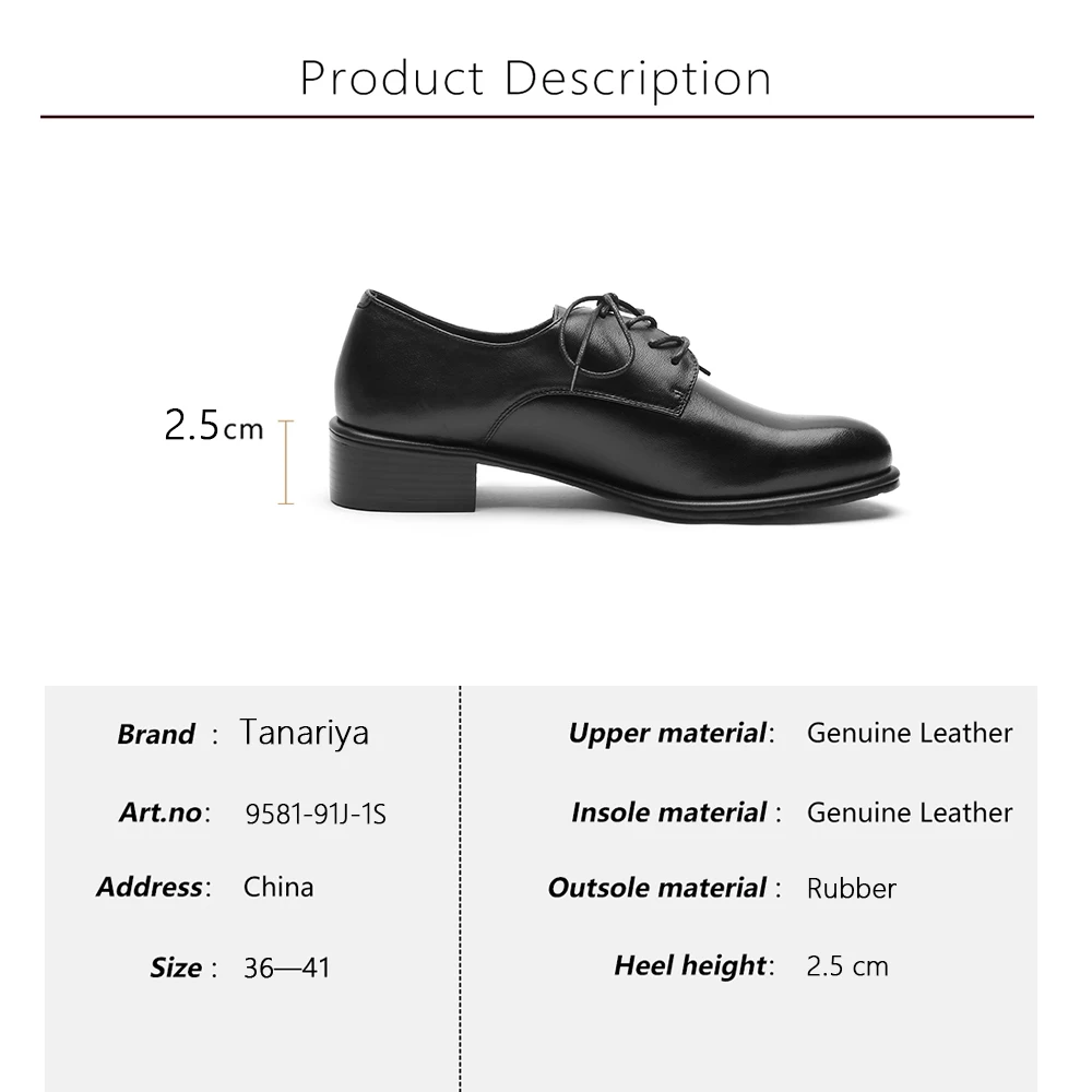 Tanariya Pumps Genuine Leather Sheepskin Round Toe Office& Career Lace-up Cow Woman Pumps Ladies Shoes Women