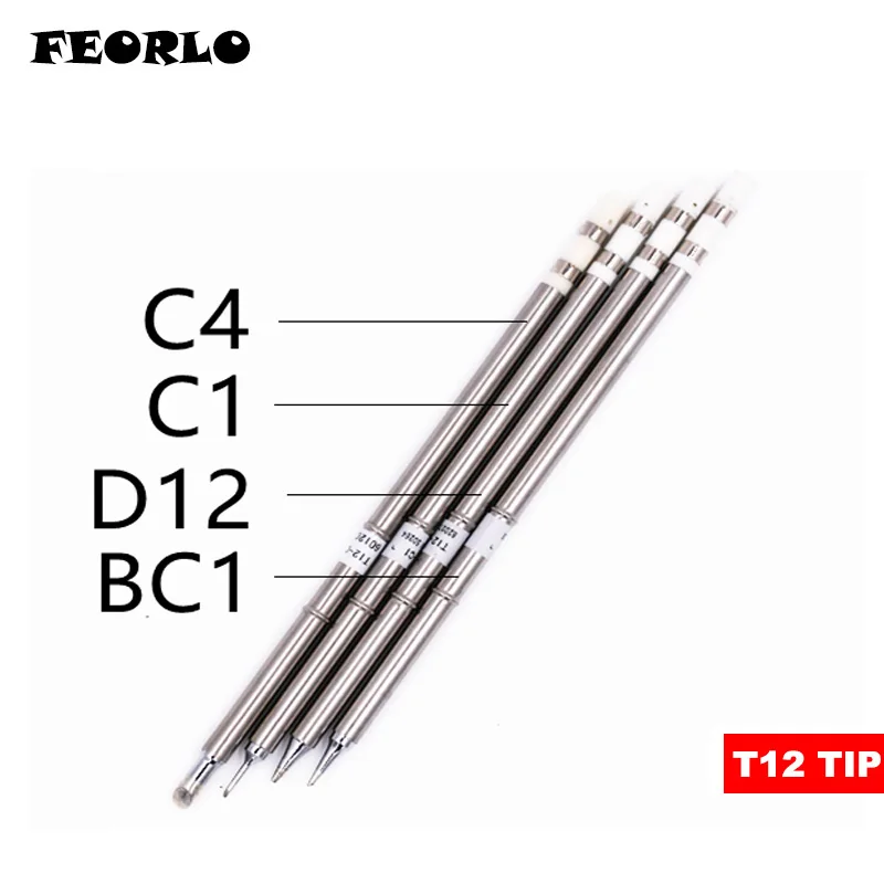  FEORLO 4pcs T12-C4 T12-BC1 T12-C1 T12-D12 Soldering Iron Tips T12 series for Hakko FX-950/FX-951 free shipping