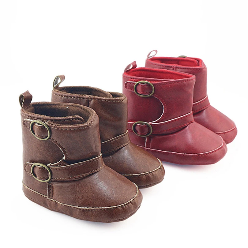 

Newborn Infant Baby Boys Girls PU Solid Color Crib Winter Boots Prewalker Buckle Warming Martin Boots Toddler Shoes 0-18M A20