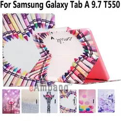 Мода окрашенные Чехол для Samsung Galaxy Tab 9.7 чехол подставка слот для карты Пряжка Планшеты чехол для Samsung Tab A 9.7 T550 T555 P550