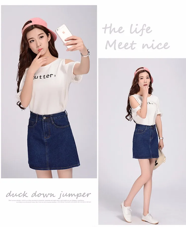 2016 Denim Skirt Women Spring Summer Vintage Casual Female A-Line Jeans Ladies Office Mini Skirt Saia Plus Size S-3XL 3 Colors c
