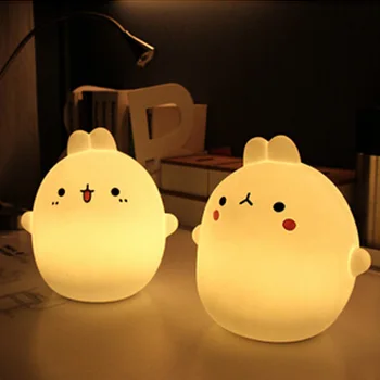 

Creative small rabbit led cartoon colorful animal night light remote control children bedside lamp bed lamp charging
