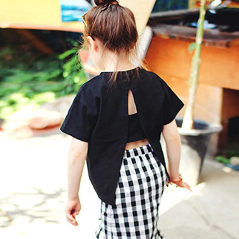 

Girl T Shirt Backless Teenage Baby Girls Cotton T-shirt Summer Short Sleeve T Shirts Princess Girl Kid Clothes Children Clothing