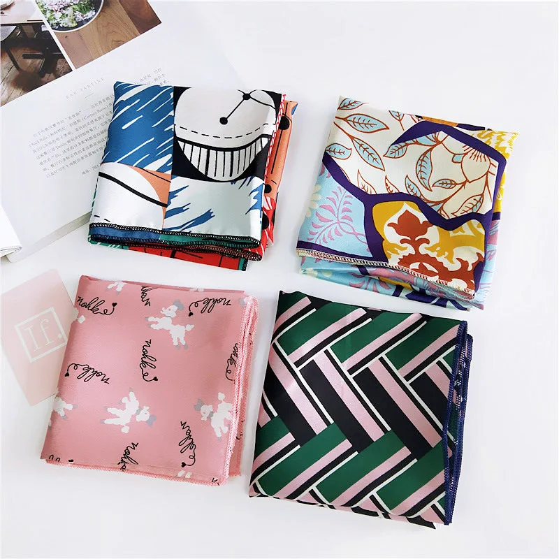 

Elegant Women Silk Scarf Fashion 50X50CM Female Square Scarf Hair Neck Bufanda Summer Ladies Head Scarves For Business Party