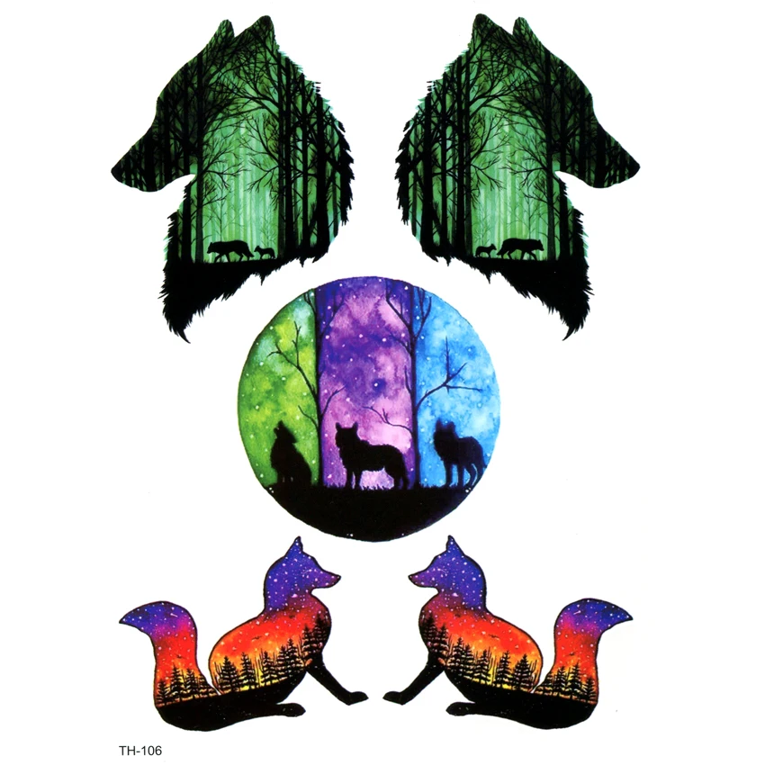 

5pcs Jungle Animals Waterproof Temporary Tattoos Men Beauty Wolf The Flash Tatouage Temporaire Femme Tatoo sticker