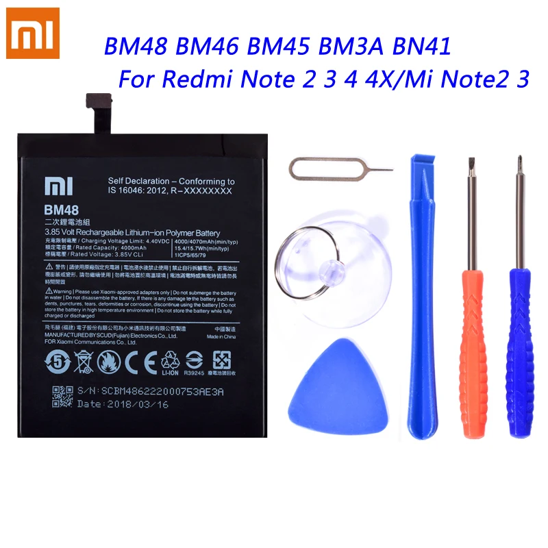 

BM48 BM46 BM45 BM3A BN41 For Xiaomi Mi Note 2 3 Redmi Note2 Note3 4 4X High Capacity Replacement Lithium Polymer Batteries