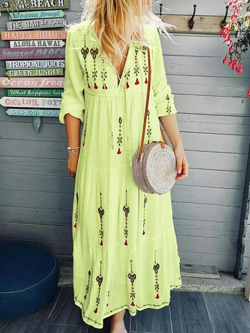 

Plus Size 3XL Elegant Floral Long Dress Summer New Female Vintage Maxi Beach Sundress Women Loose Boho Party Vestidos