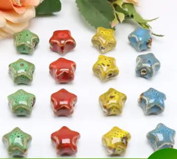 

30 pcs 15*15mm, hole size about 2mm Porcelain Beads,mixed color,star shapeceramic DIY loose beads jewelry finding