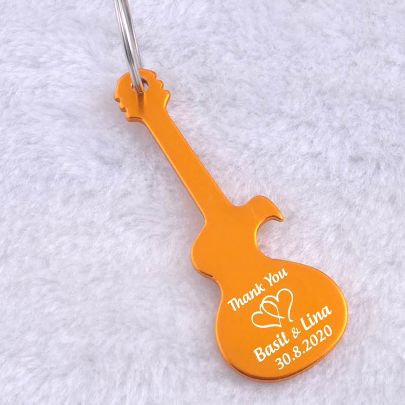 

Wedding Gift for Guest Personalized Party Favor Guitar Shaped Key Chain Custom Engraved Metal Guitar Bottle Opener Keychains