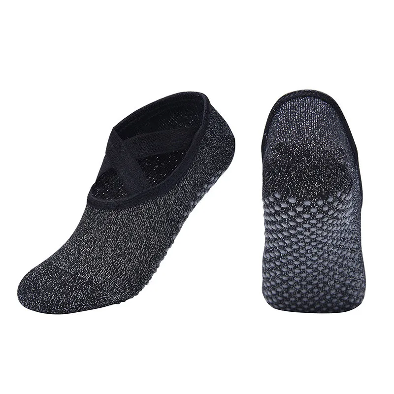 1 Pair Women Solid Color Cotton Yoga Socks Cross Bandage Backless Anti slip Sports Socks for Pilates Dance Ballet Gym Fitness