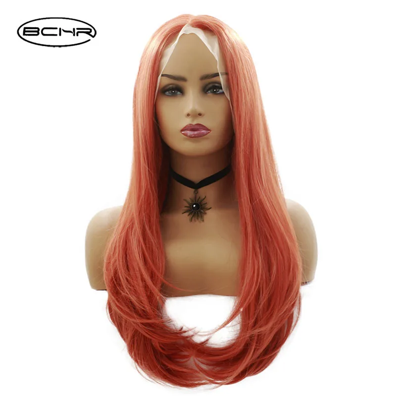 BCHR Long Wavy Orange Color Wigs Synthetic Lace Front Wigs Natural
