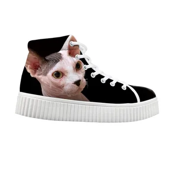 

2021 Female Women Flats Platform Shoes For Ladies Casual High Top Height Increasing Shoes Canadian Hairless Sphinx Cat Print