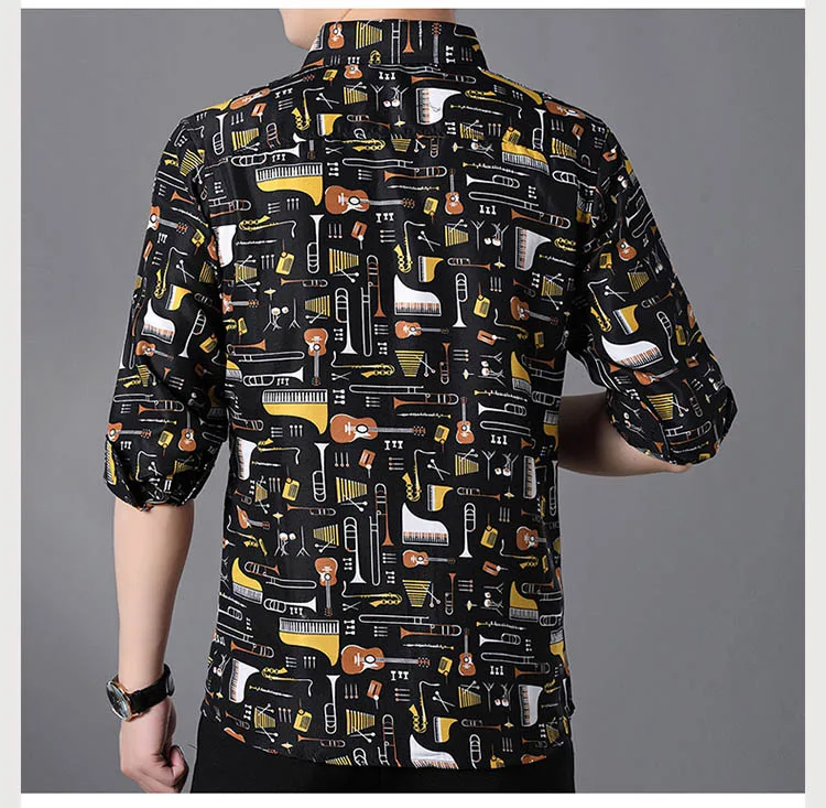 New Fashion Musical Instruments Printing Casual Fit Long Sleeve Shirts 5XL 6XL 7XL