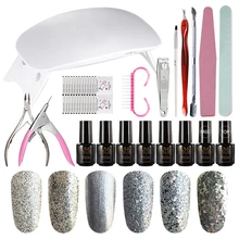 MIZHSE 19 шт./компл. гель для ногтей с блестками лак для ногтей набор инструментов для маникюра 36 Вт УФ светодиодная лампа с праймером верхнее покрытие лак для ногтей Дизайн ногтей