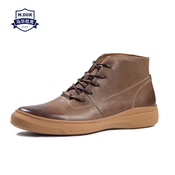 

Winter Real Leather Riding Boots Mens Velvet High Tide shoes combat boots British retro all-match cowhide chelsea boots men