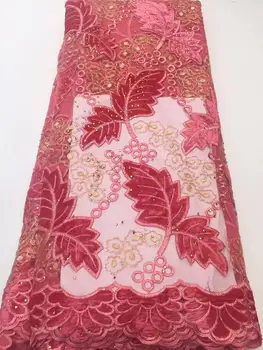

JOY-7513 5yards/lot nigerian embroidery velet lace french african lace fabric with stone for bridal dress or evening dress