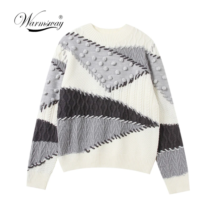 

Warmsway women stylish ball patchwork sweater long sleeve pullover female casual Oversized tops Plus size C-321