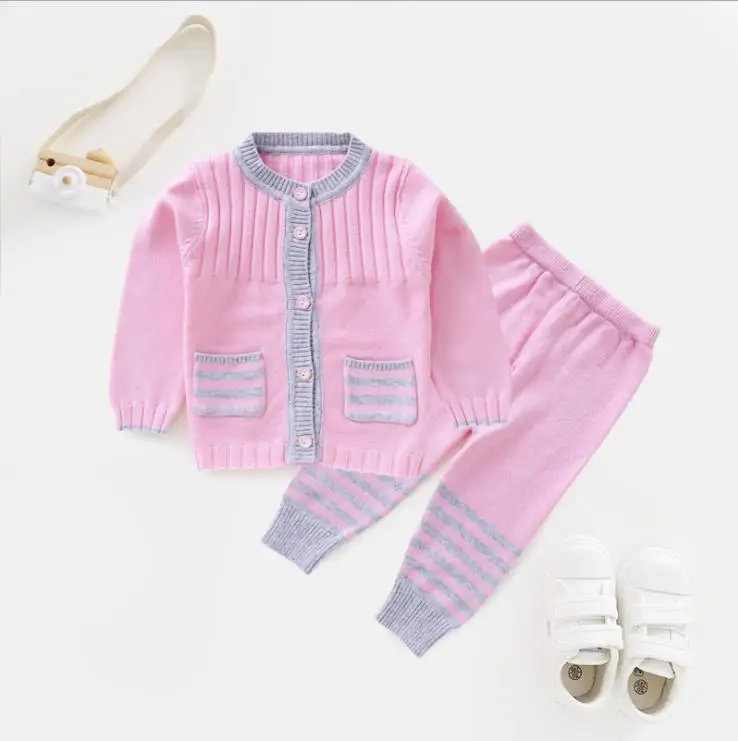 Детский мягкий теплый свитер в полоску - Цвет: Розовый