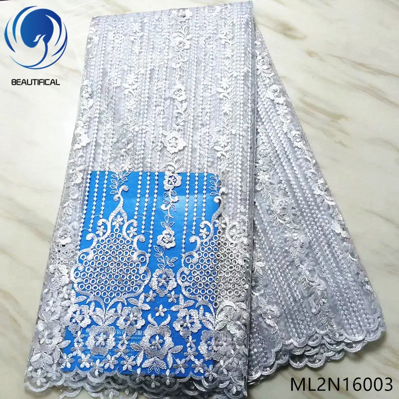 

BEAUTIFICAL nigerian lace fabrics embroidery beads net lace fabrics with stones 5yards Latest style african tulle lace ML2N160