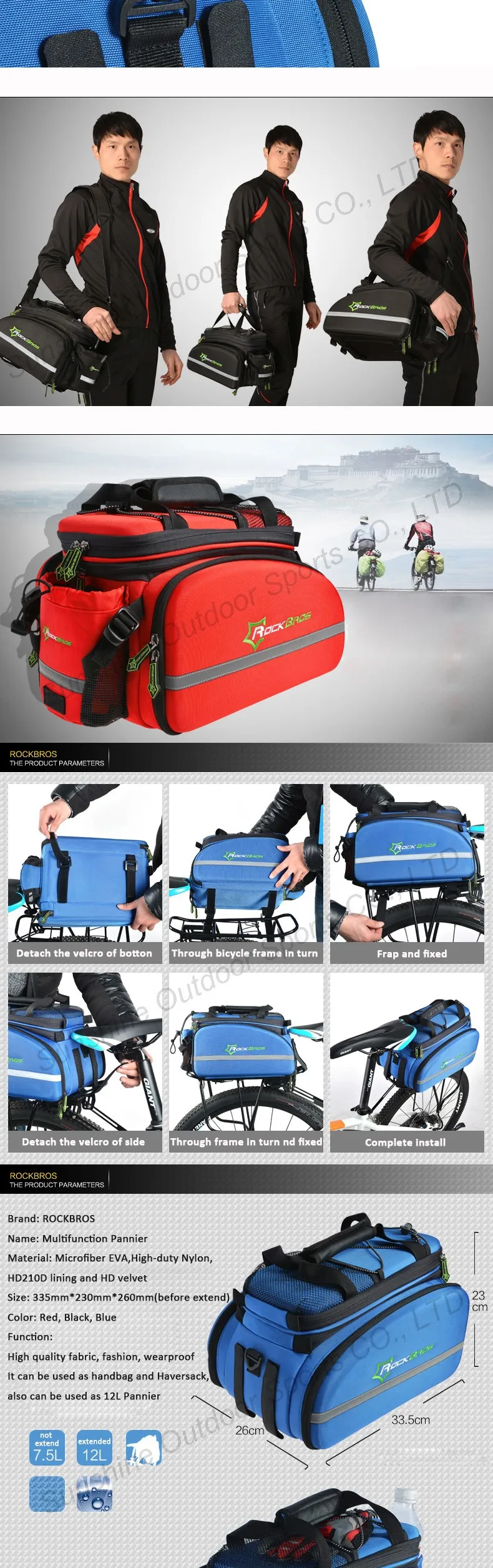 Excellent Rockbros 12L Mountain Bike Bag 3 In 1 Rear Rack Shoulder Sotrage Carrier Bags Handbag  Bicycle Trunk Cycling Saddle Bag 7
