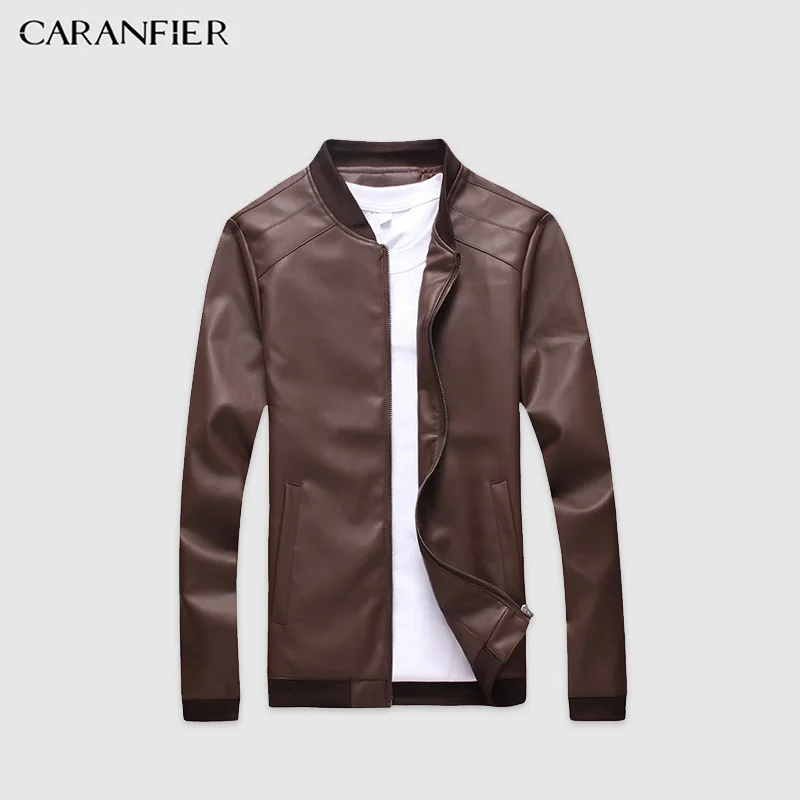 Comprar Chaquetas de cuero para hombre, chaquetas finas de imitación de primavera y otoño para hombre, chaqueta clásica de motociclista Punk para hombre, cremalleras de cuello alto