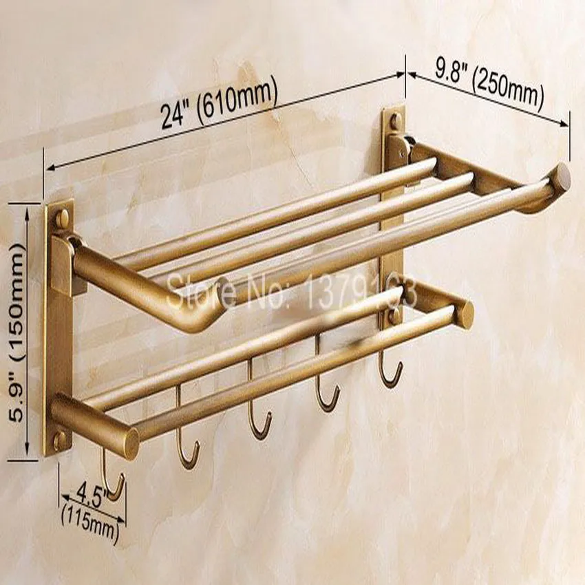 Аксессуары для ванной комнаты винтажный Ретро античный латунный настенный держатель для полотенец для ванной комнаты Стеллаж для хранения полка бар w/Крючки aba320