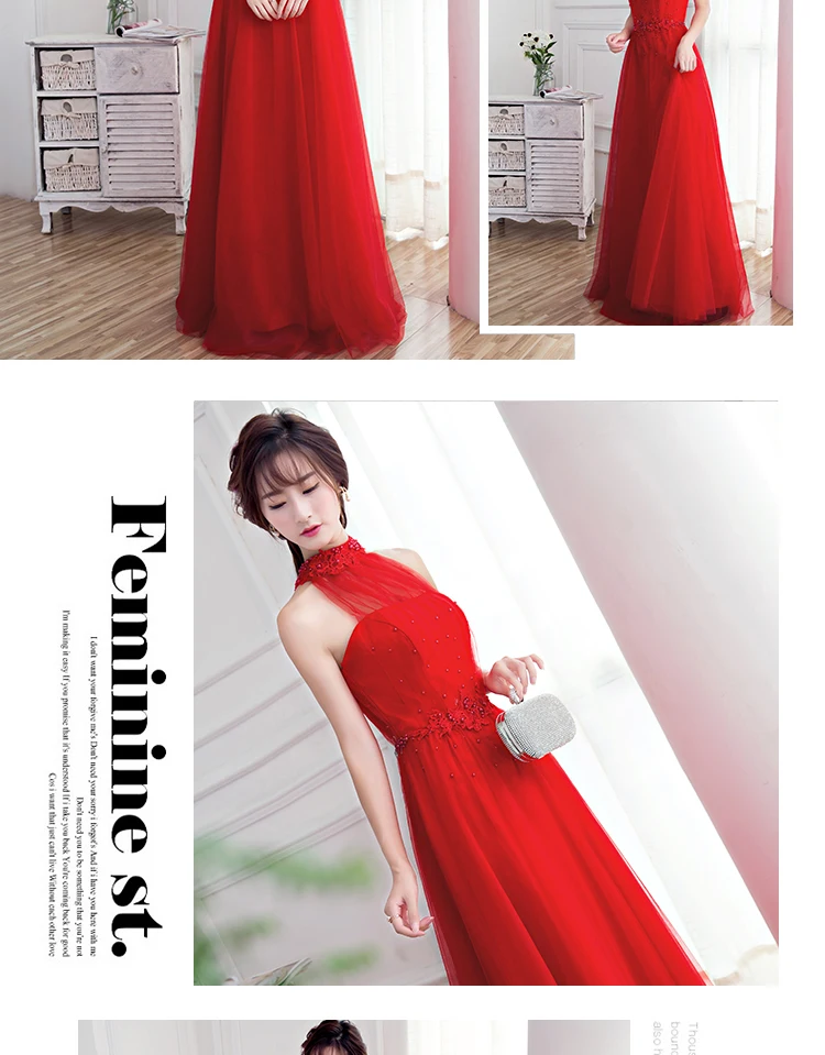 Floor Length Halter Dress Beaded Long Prom Dress Blue Champagne Sleeveless Evening Dress Appliques Lace Up Prom Dresses FD28