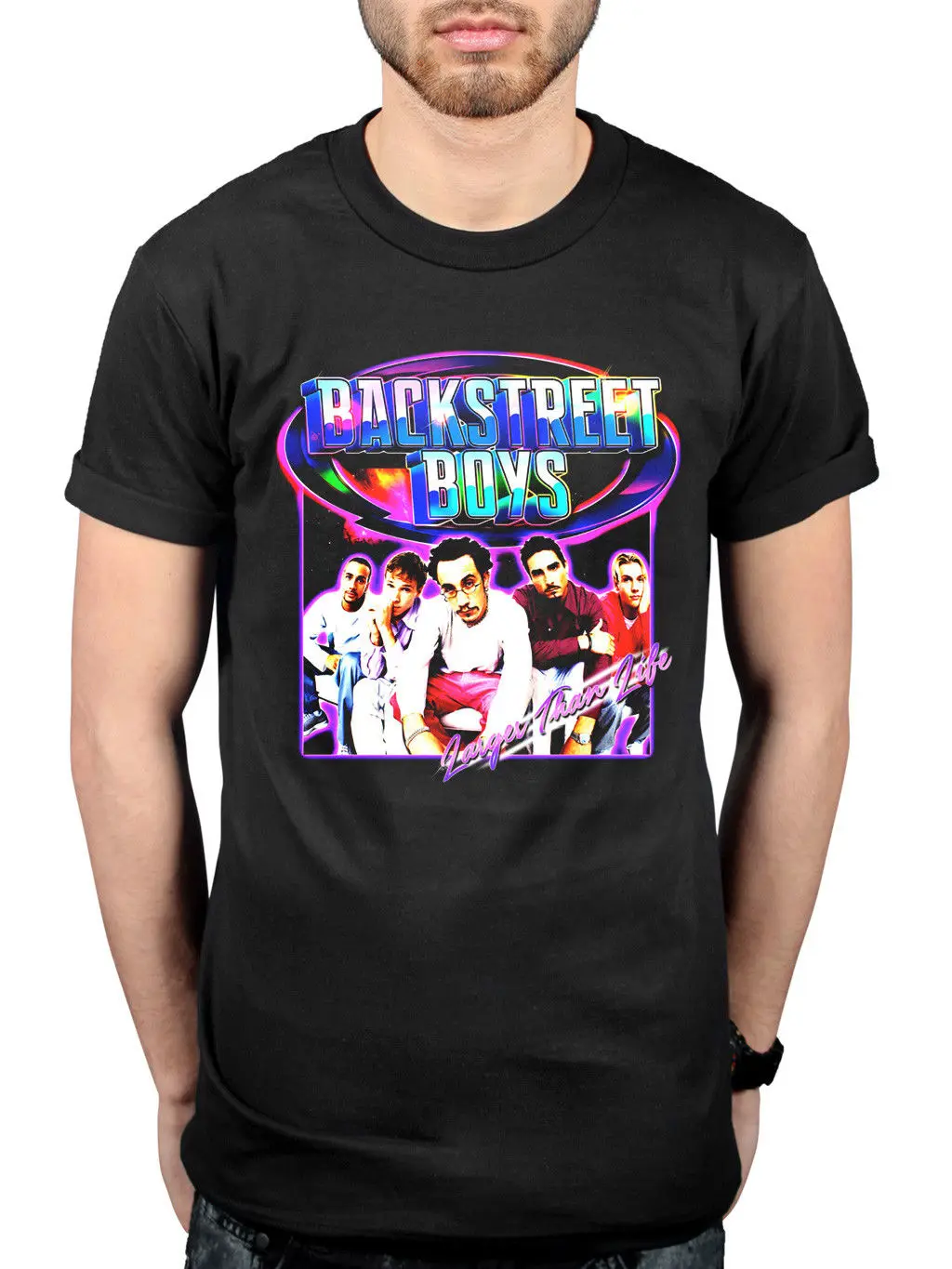 

Official Backstreet Boys Larger Than Life T-Shirt Black Never Gone T Shirt for Men/Boy Short Sleeve Cool Top Tees Plus Size