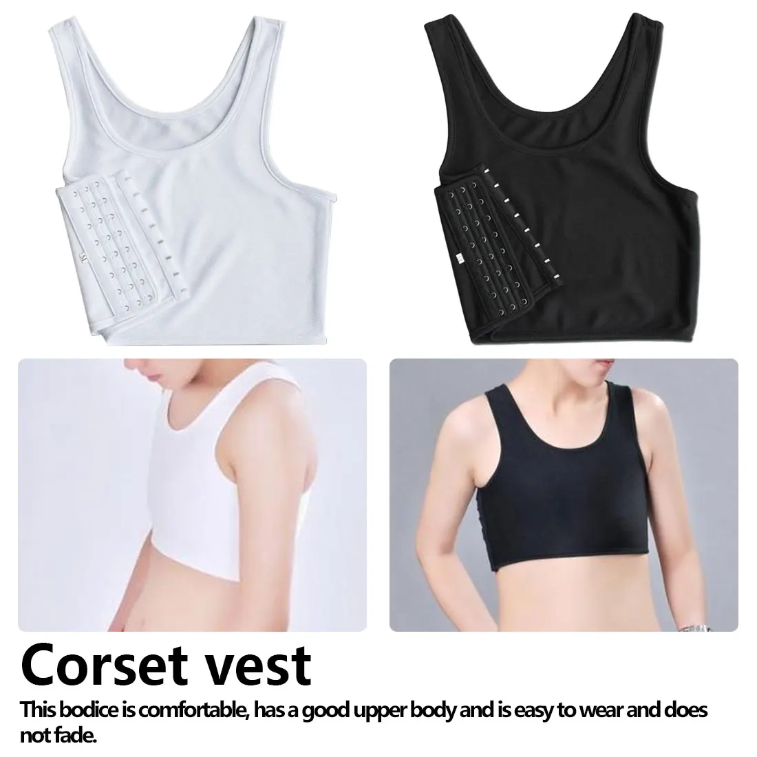 

Casual Breathable Buckle Short Chest Breast Binder Vest Tops Plus Size S-XL Crop Tops