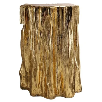 

50cm High Tree Trunk Garden Stool or End Table / 33cm Round Chic Drink Table, Accent Table in Gold / Made of Cast Resin