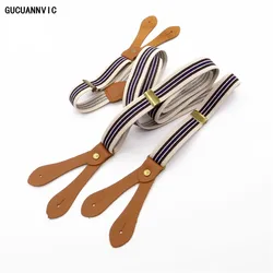 New Button stripes suspenders Men and women 6 button elastic adjustable pants suspender Leather accessories mens braces